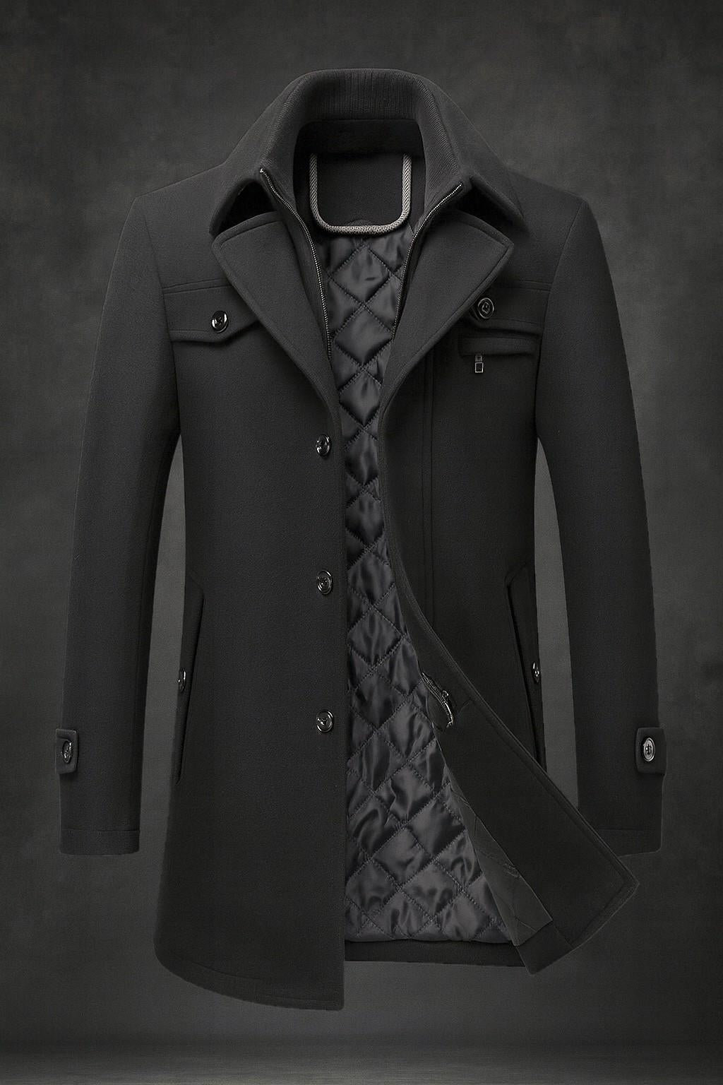 Men's Textured Collar Winter Coat – Warm Lined