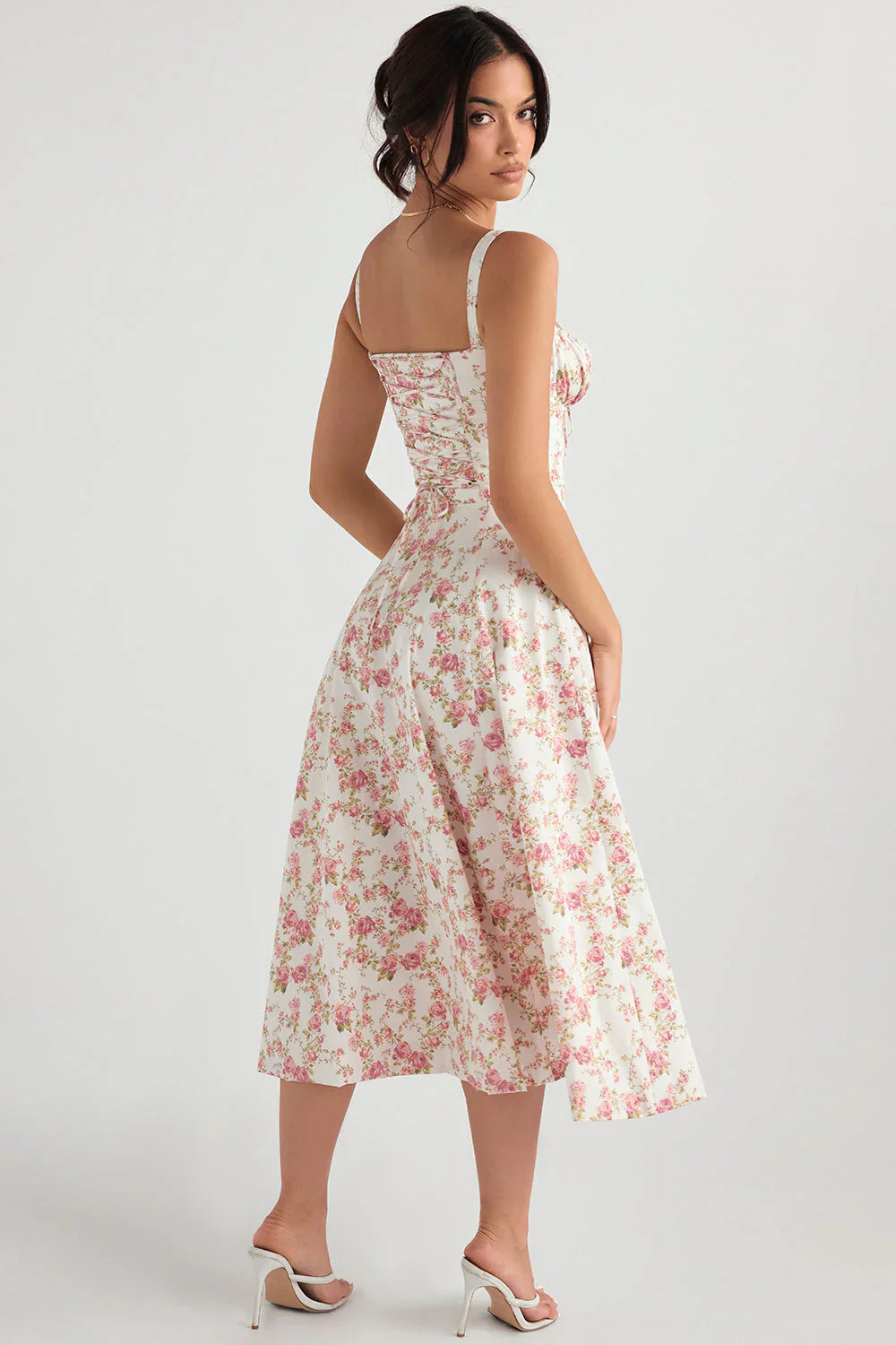 Kiana Lace-Up Fitted Midi Dress