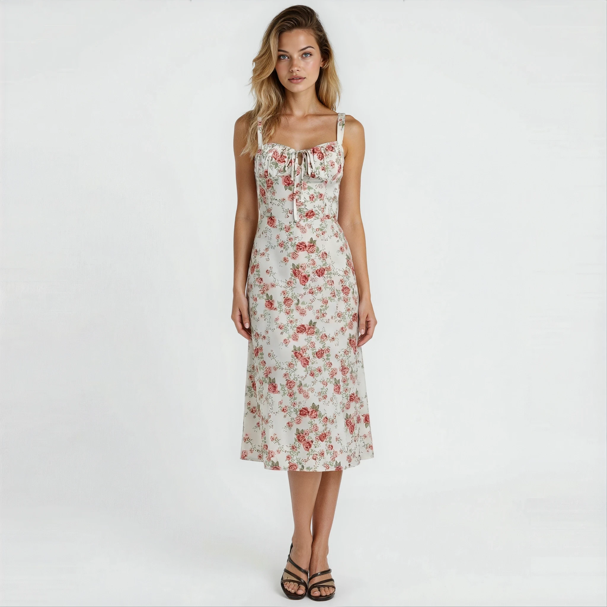 Kiana Lace-Up Fitted Midi Dress