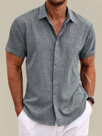 Men's Linen Short Sleeve Button-Up Shirt