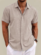 Men's Linen Short Sleeve Button-Up Shirt