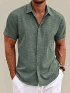 Men's Linen Short Sleeve Button-Up Shirt