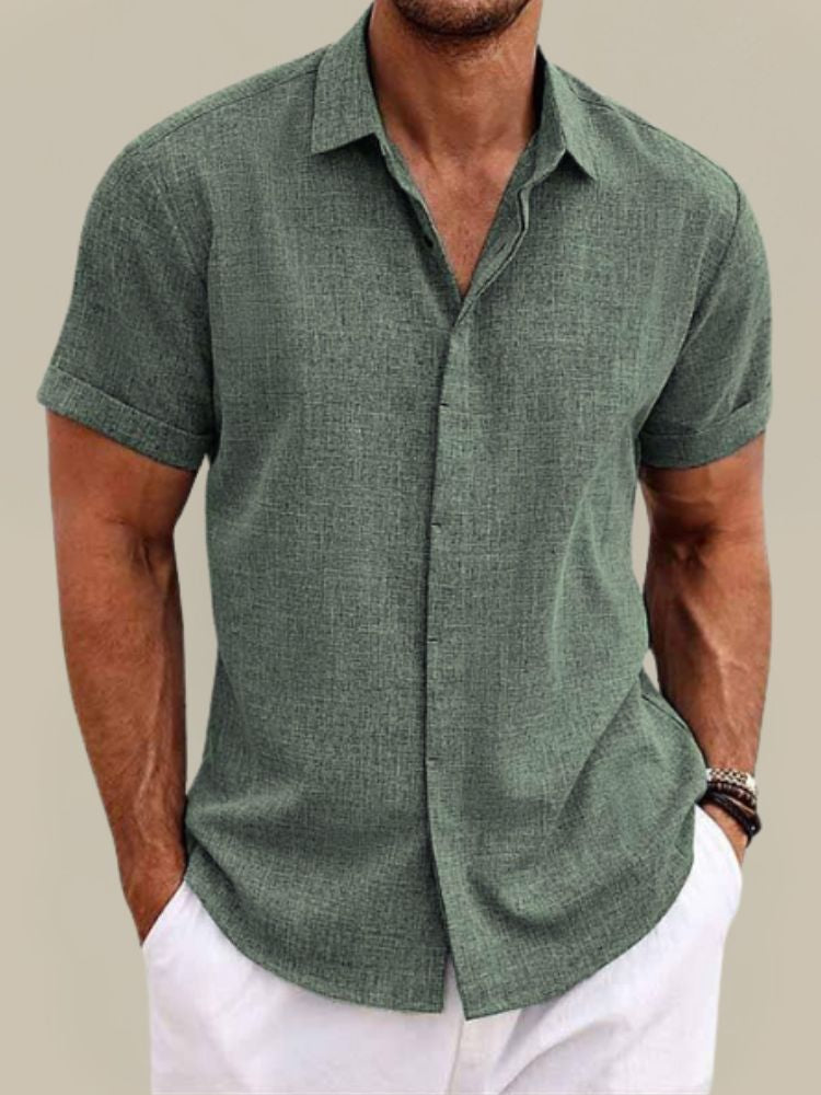 Men's Linen Short Sleeve Button-Up Shirt