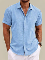 Men's Linen Short Sleeve Button-Up Shirt