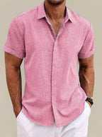 Men's Linen Short Sleeve Button-Up Shirt