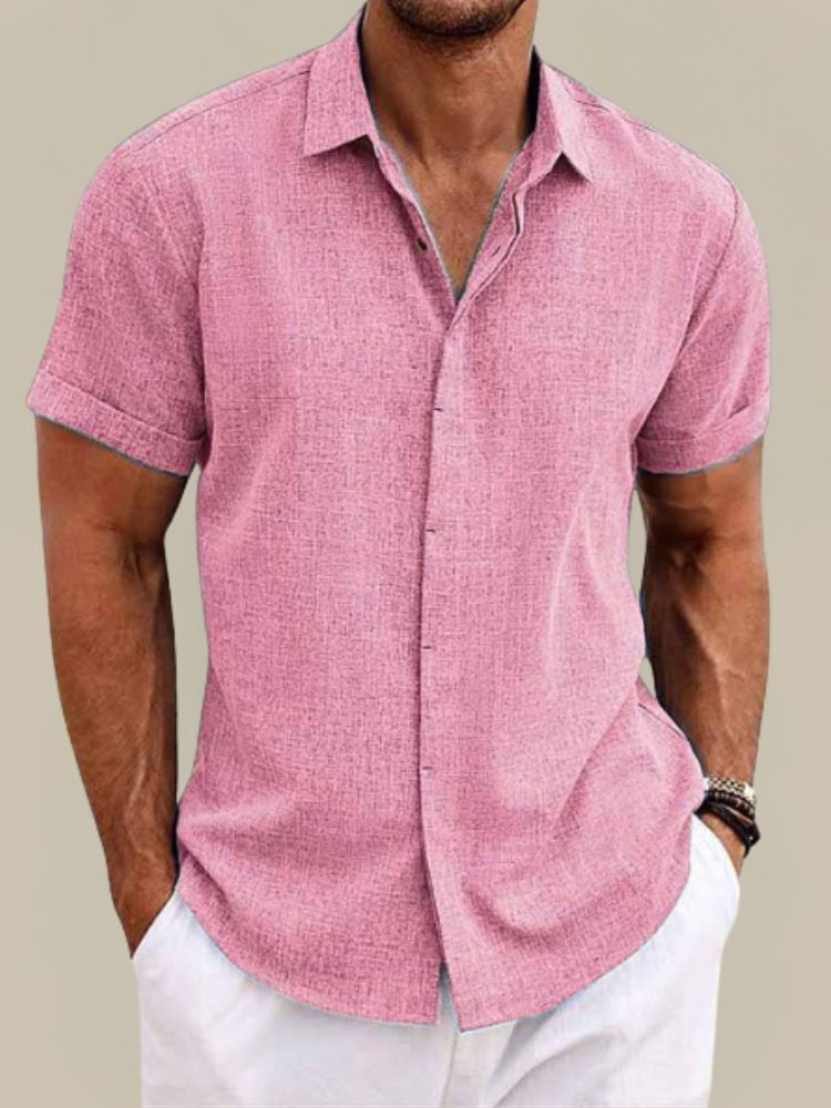 Men's Linen Short Sleeve Button-Up Shirt