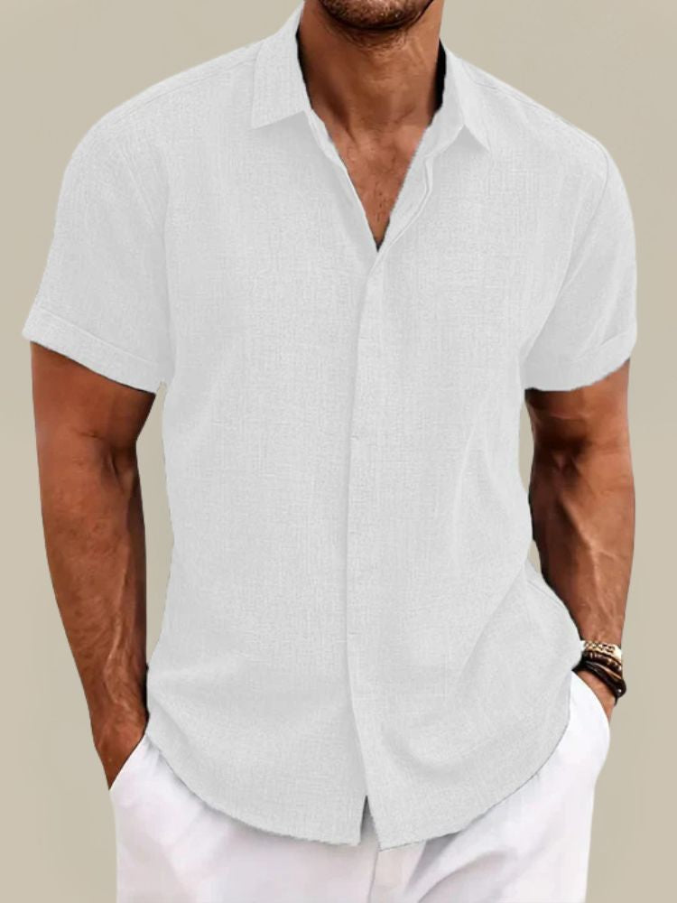Men's Linen Short Sleeve Button-Up Shirt