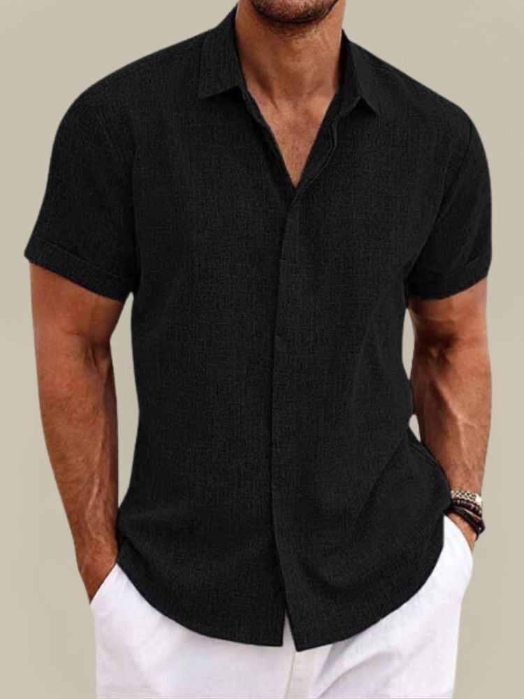 Men's Linen Short Sleeve Button-Up Shirt