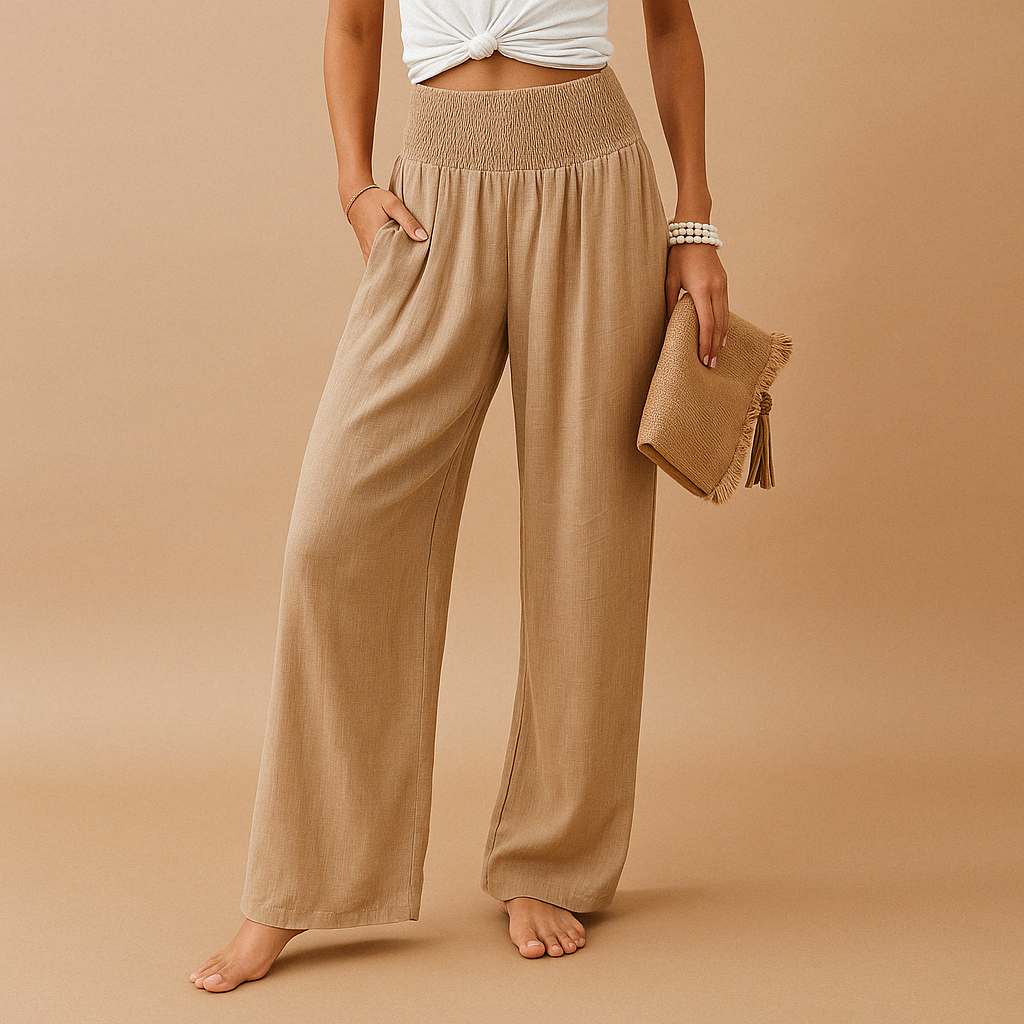 Women's High-Waist Wide-Leg Linen Trousers