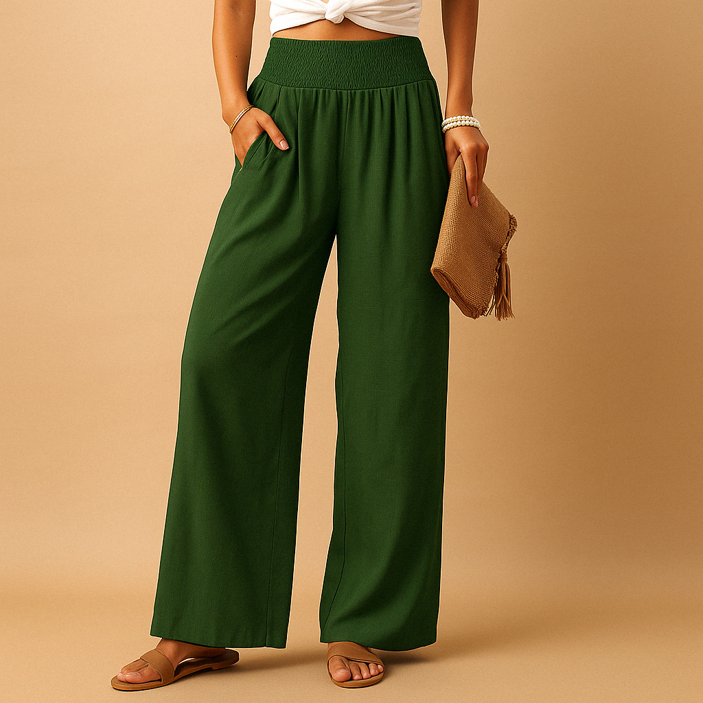 Women's High-Waist Wide-Leg Linen Trousers