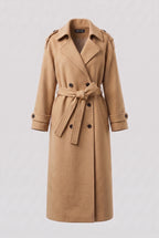 Women’s Long Coat with Belt and Double-Breasted Front