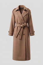 Women’s Long Coat with Belt and Double-Breasted Front