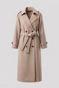 Women’s Long Coat with Belt and Double-Breasted Front
