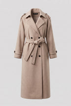Women’s Long Coat with Belt and Double-Breasted Front