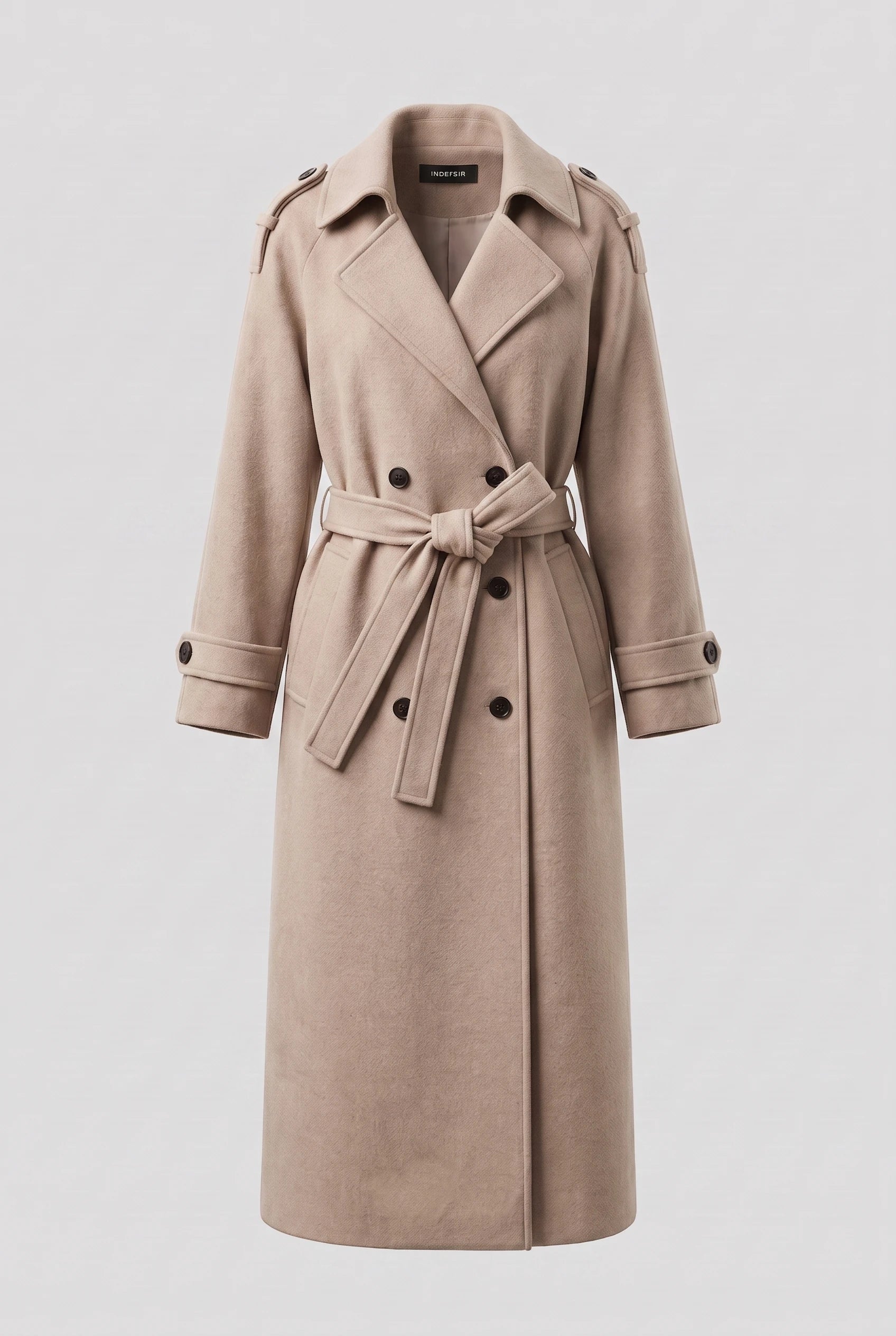 Women’s Long Coat with Belt and Double-Breasted Front