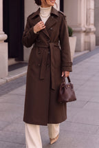 Women’s Long Coat with Belt and Double-Breasted Front