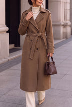 Women’s Long Coat with Belt and Double-Breasted Front