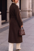 Women’s Long Coat with Belt and Double-Breasted Front