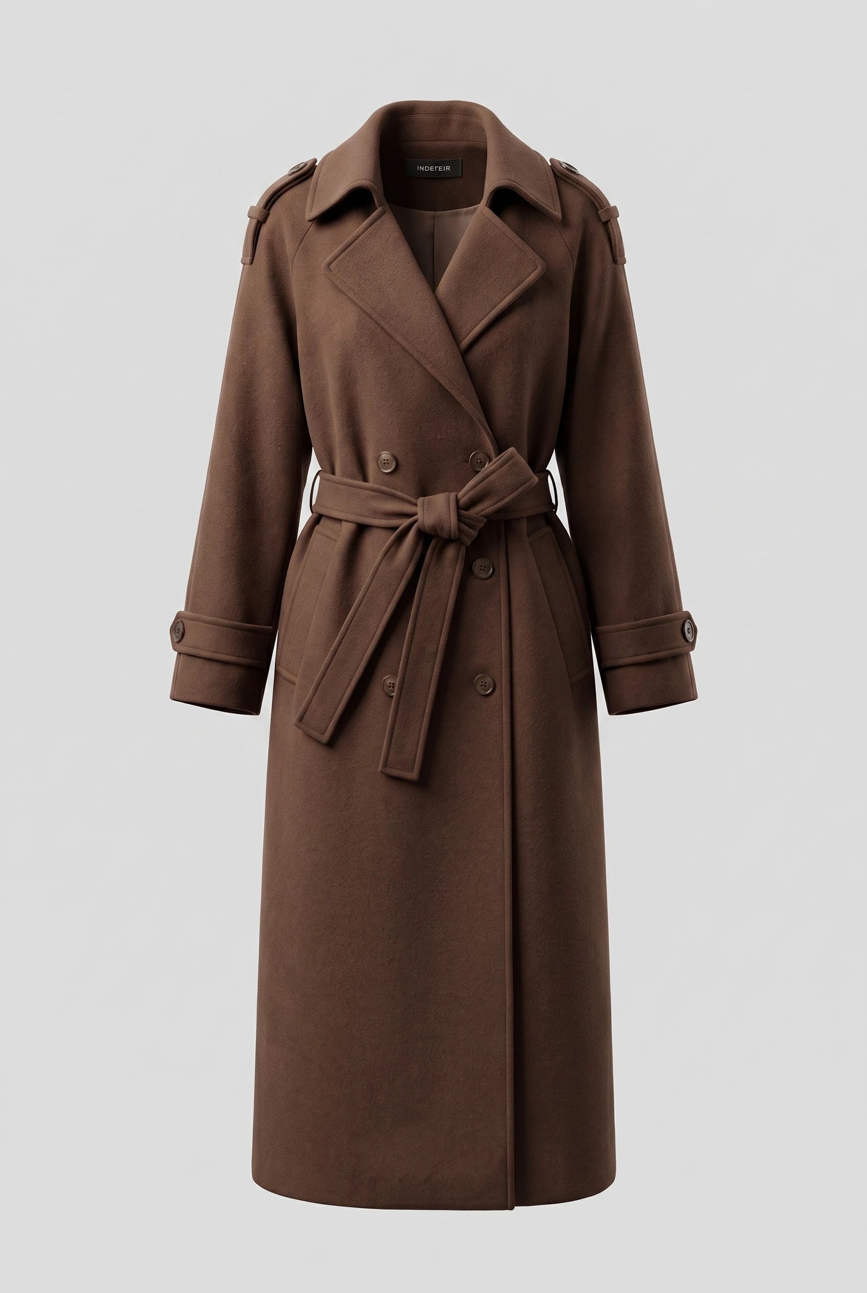 Women’s Long Coat with Belt and Double-Breasted Front