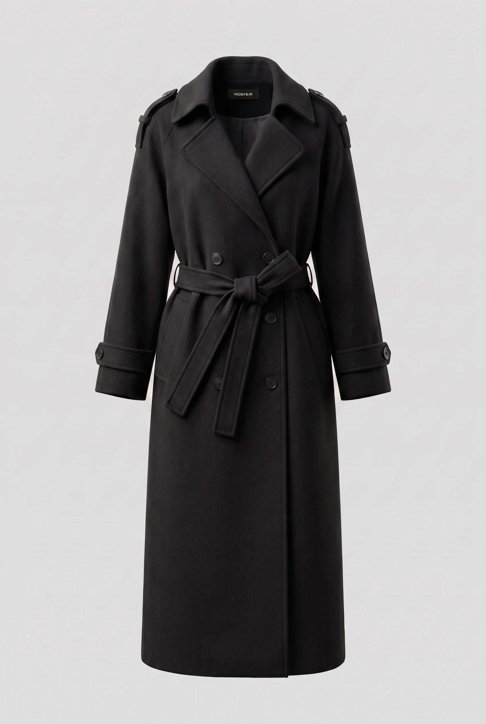 Women’s Long Coat with Belt and Double-Breasted Front