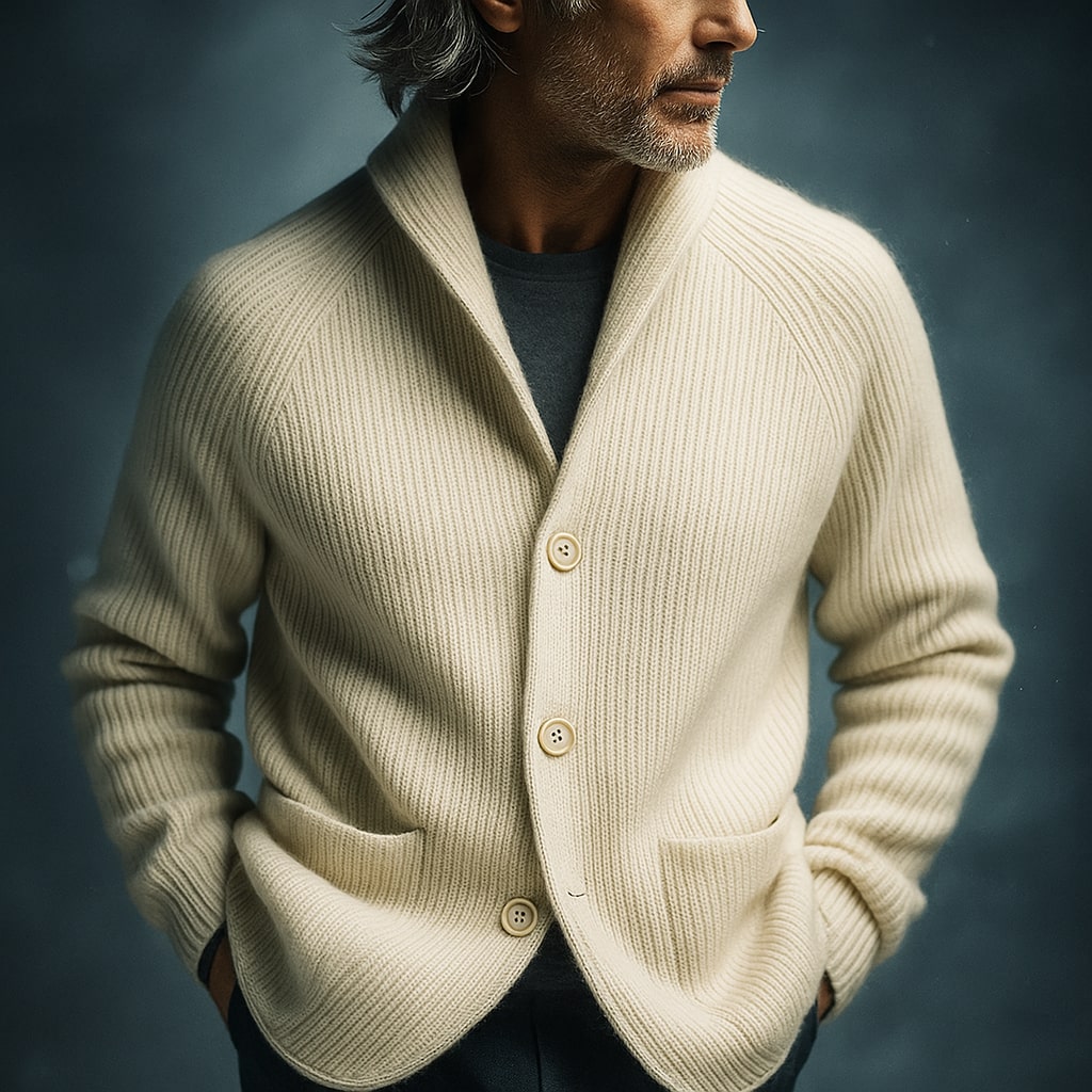Men's Lightweight Ribbed Wool Cardigan