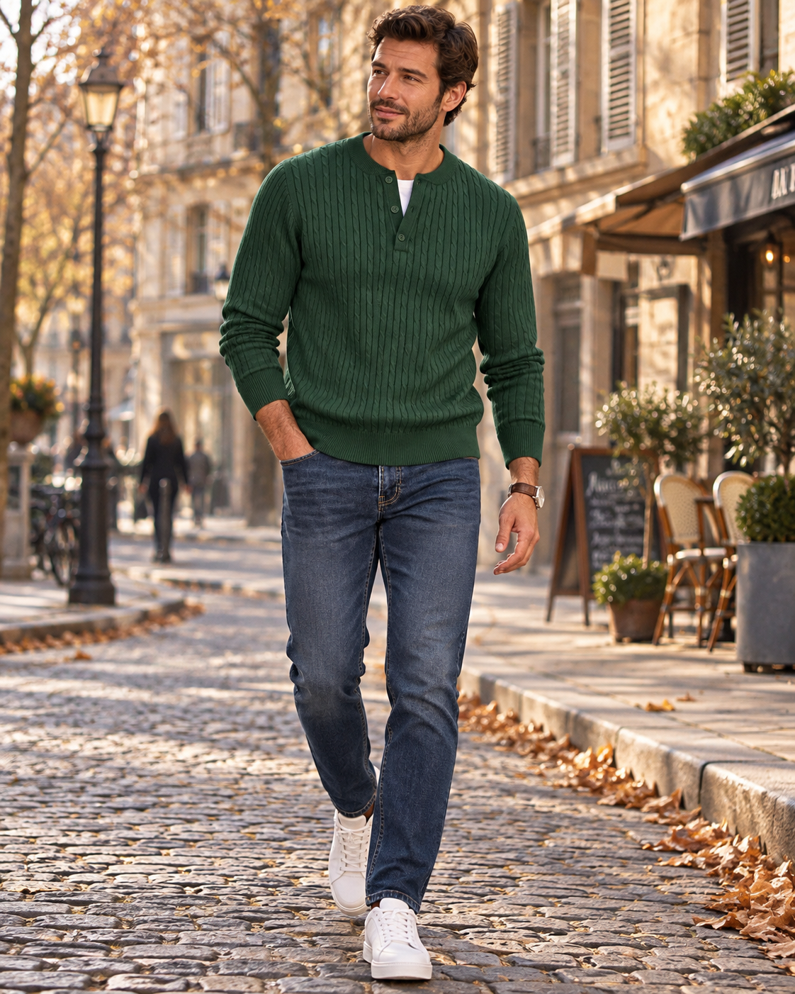 Men's Cable Knit Henley Jumper