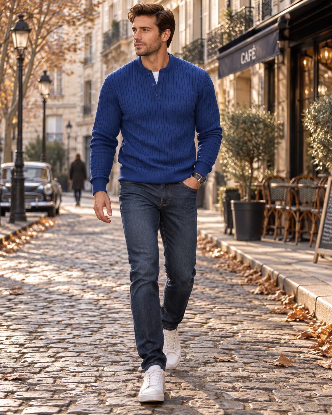 Men's Cable Knit Henley Jumper