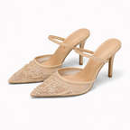 Women's Floral Embroidered Mesh Mule Heels
