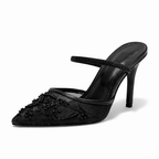 Women's Floral Embroidered Mesh Mule Heels