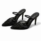 Women's Floral Embroidered Mesh Mule Heels