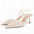 Women's Floral Embroidered Mesh Mule Heels