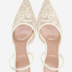 Women's Floral Embroidered Mesh Mule Heels