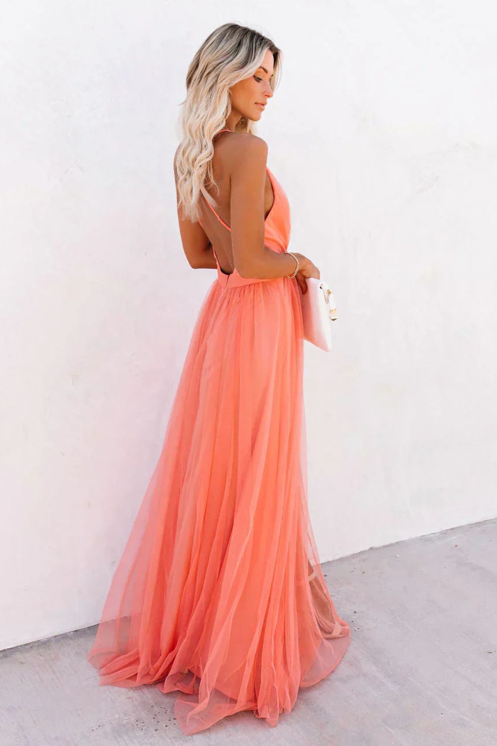 Women's V-Neck Tulle Maxi Dress