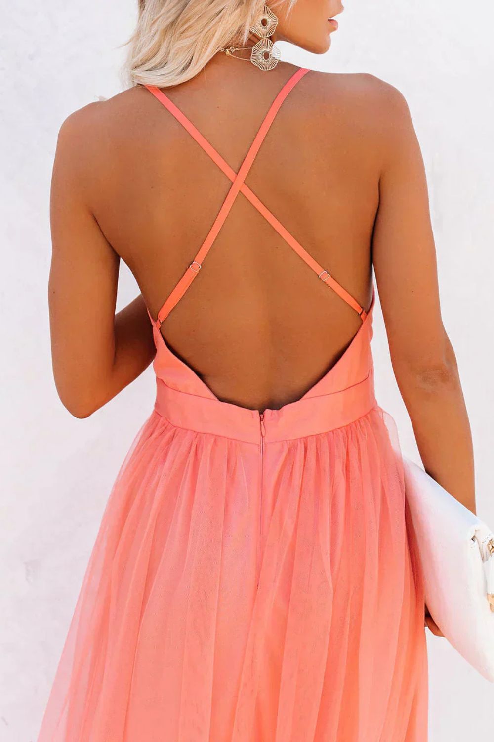 Women's V-Neck Tulle Maxi Dress