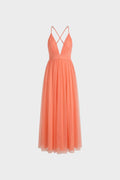 Women's V-Neck Tulle Maxi Dress