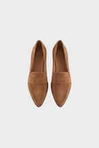 Women's Suede Pointed Toe Loafers – Block Heel