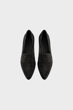 Women's Suede Pointed Toe Loafers – Block Heel