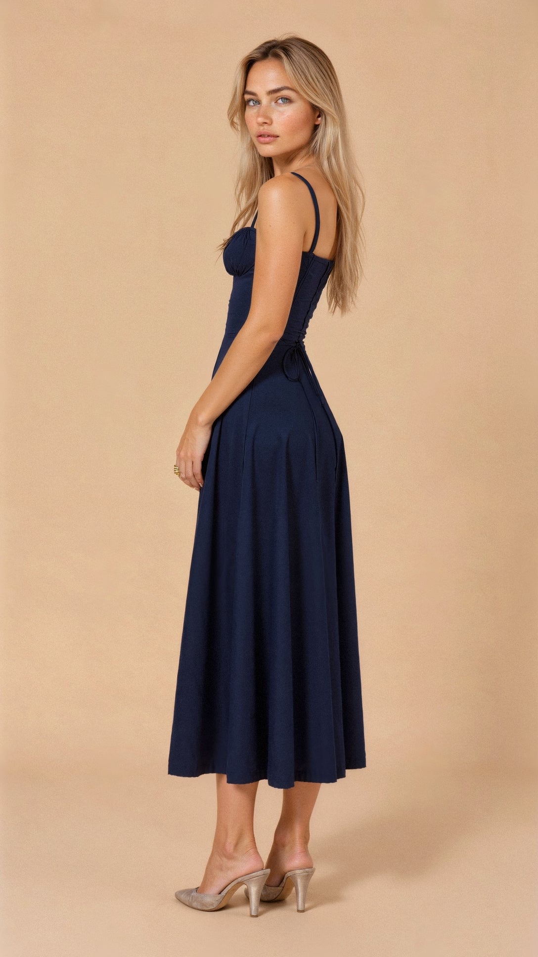 Kiana Lace-Up Fitted Midi Dress