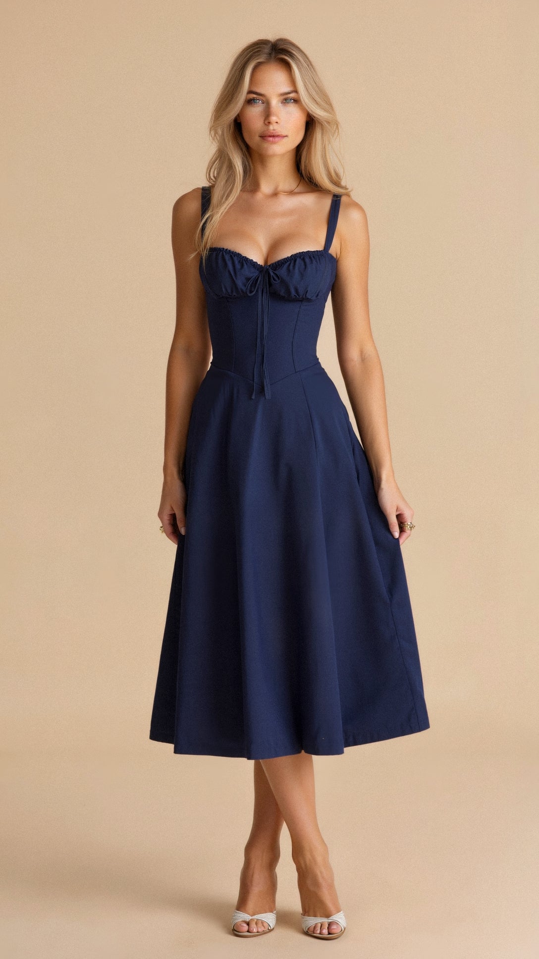 Kiana Lace-Up Fitted Midi Dress