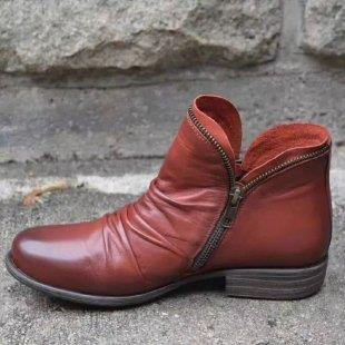 Women's Ruched Leather Ankle Boots – Side Zip