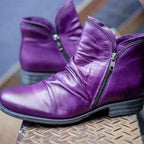 Women's Ruched Leather Ankle Boots – Side Zip