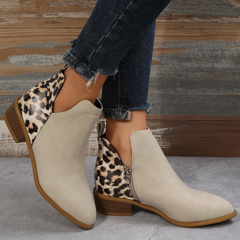 Women's Chelsea Ankle Boots with Leopard Heel