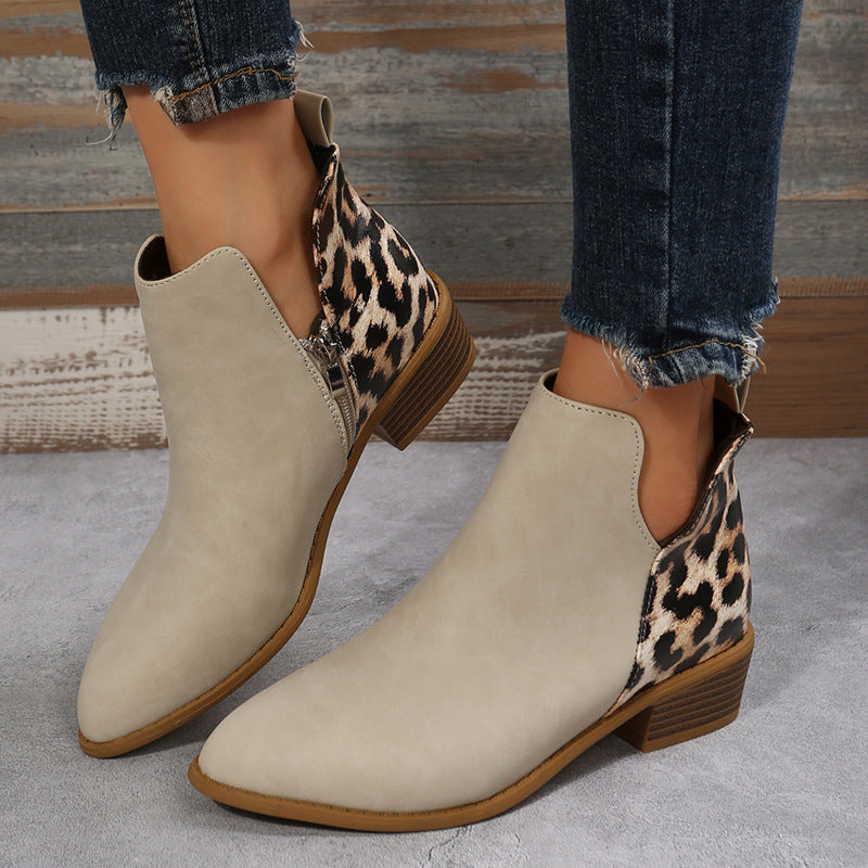 Women's Chelsea Ankle Boots with Leopard Heel