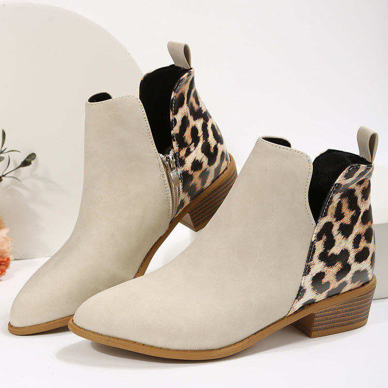 Women's Chelsea Ankle Boots with Leopard Heel