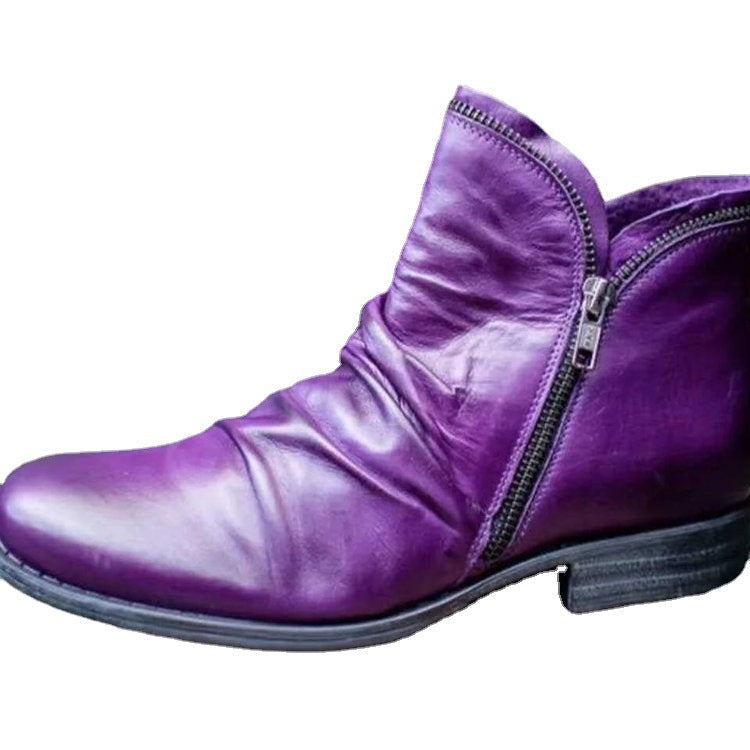 Women's Ruched Leather Ankle Boots – Side Zip