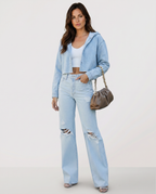 Women's Breezy Wide-Leg Distressed High-Waist Jeans