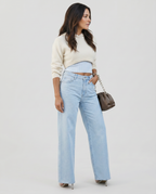 Women's Breezy Wide-Leg Distressed High-Waist Jeans