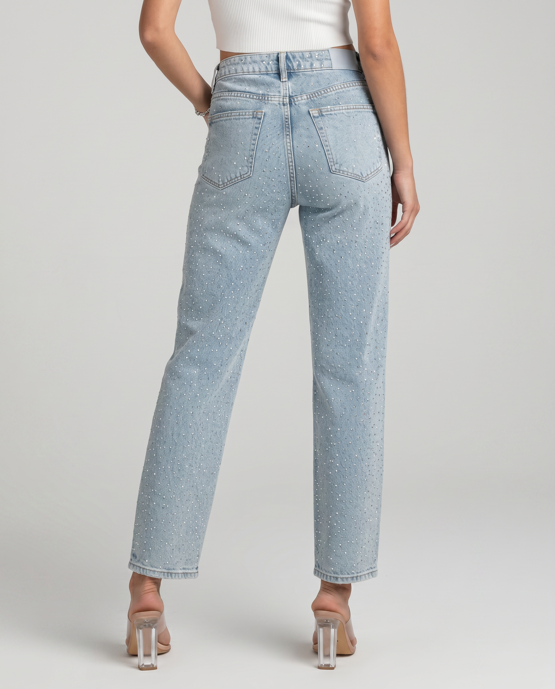 Women's Chic Shimmer High-Waist Straight-Leg Jeans