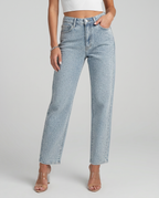 Women's Chic Shimmer High-Waist Straight-Leg Jeans