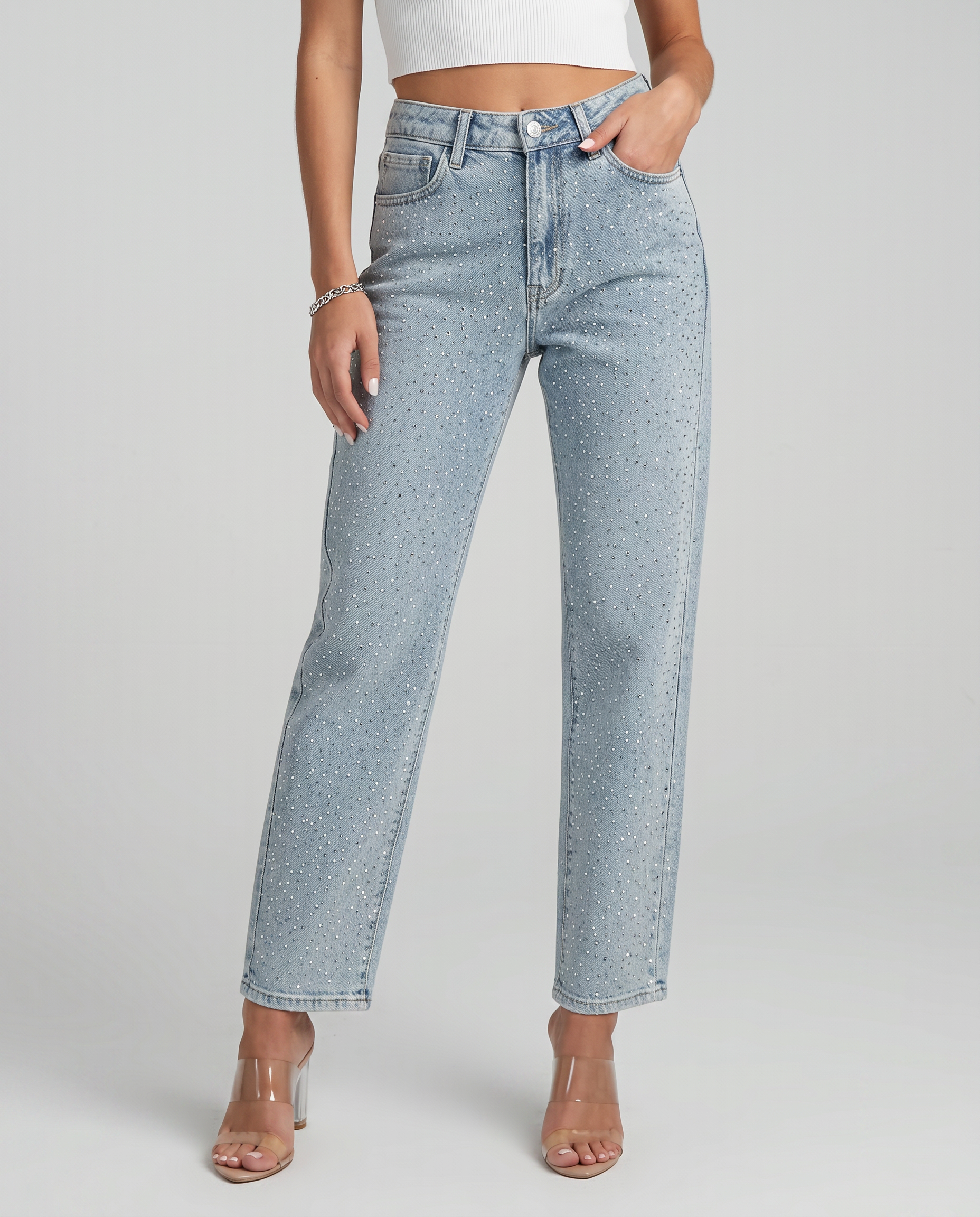 Women's Chic Shimmer High-Waist Straight-Leg Jeans